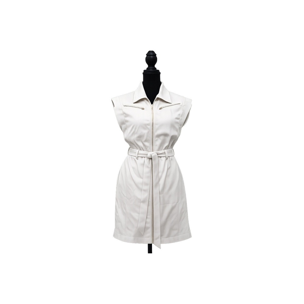 Le Lis Collection Zip Front Belted Utility Mini Dress XS Cream Excellent‎